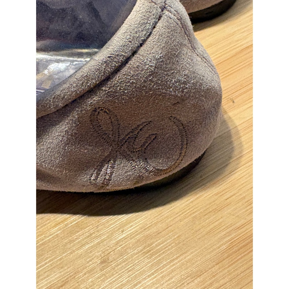 Sam Edelman Felicia Ballet Flats Taupe Suede Round Toe Bow Logo Charm Shoes